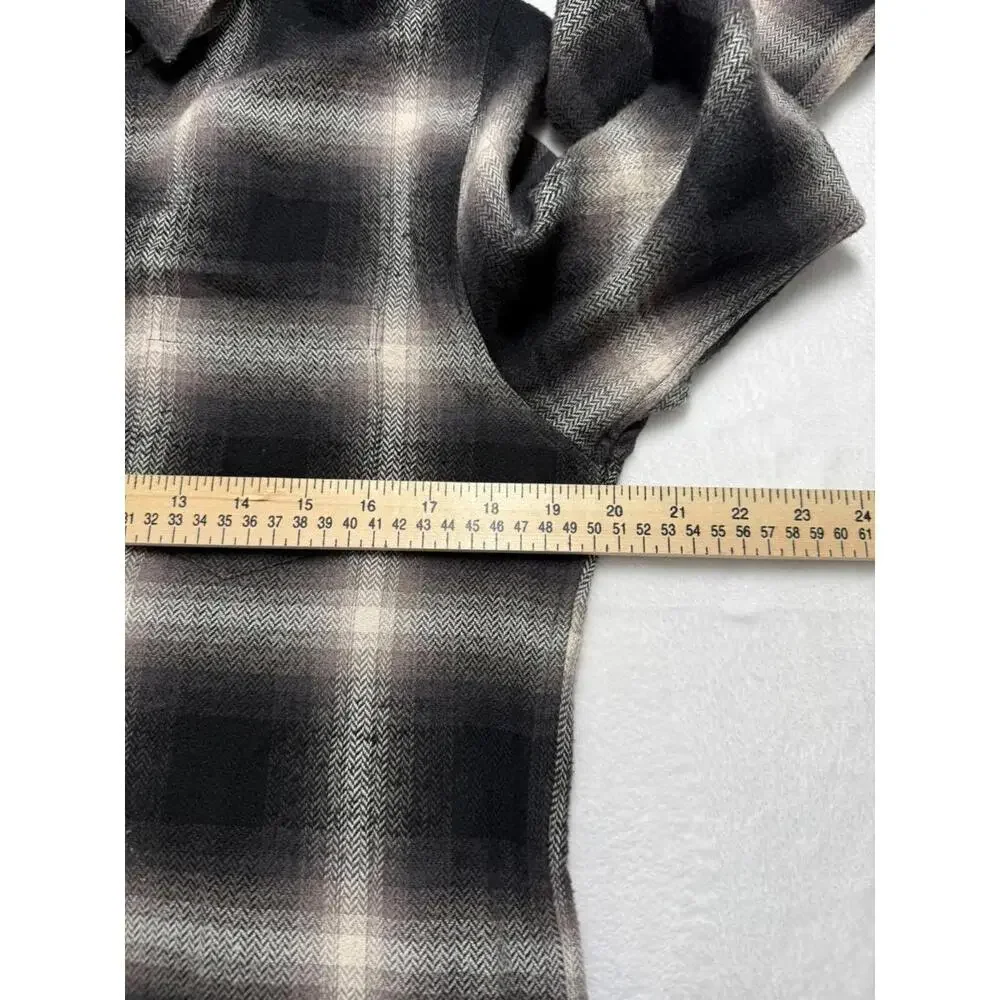 John Elliot Brushed Flannel Button Up Shirt White Black Plaid Medium - Picture 5 of 6